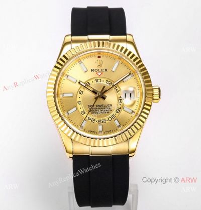 Grade One Replica Rolex Sky-Dweller Oysterflex Strap Champagne Dial 9001 Men Watch